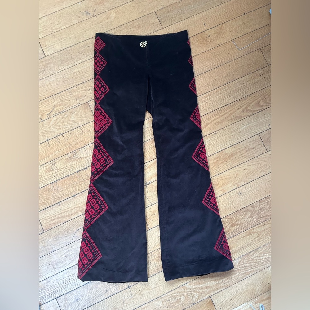 Tory Burch Red Embroidered Flared Pants